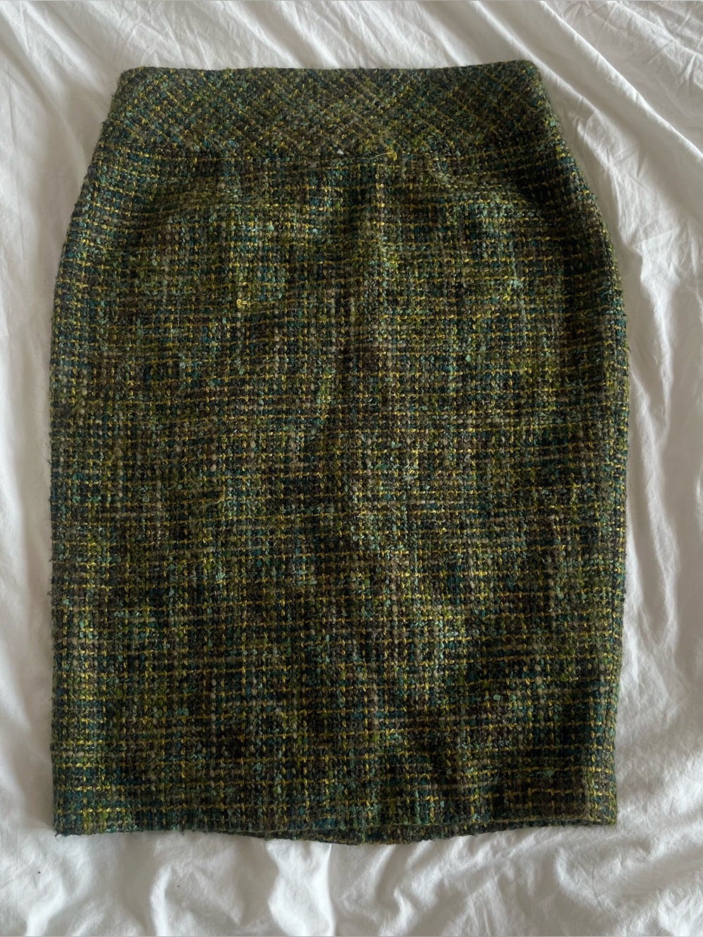 Vintage Wool Blend Green Tweed Pencil Skirt